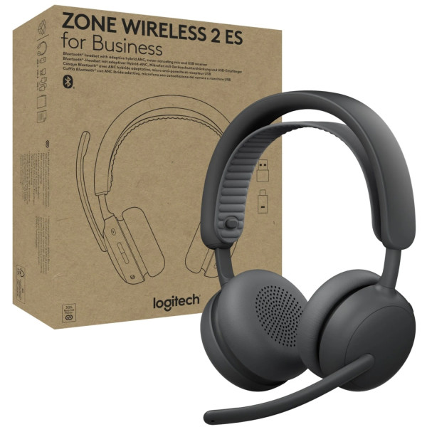 Фото - Гарнітура бездротова Logitech Zone Wireless 2 ES for Business Graphite TEAMS version with receiver (981-001493)