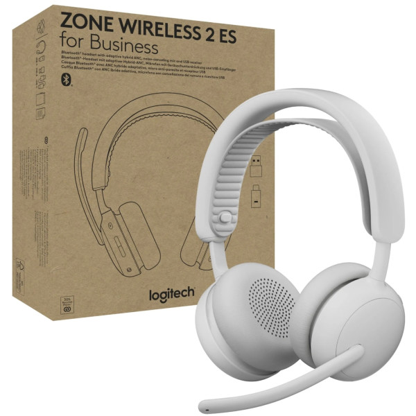 Фото - Гарнітура бездротова Logitech Zone Wireless 2 ES for Business Off-White TEAMS version with receiver (981-001520)