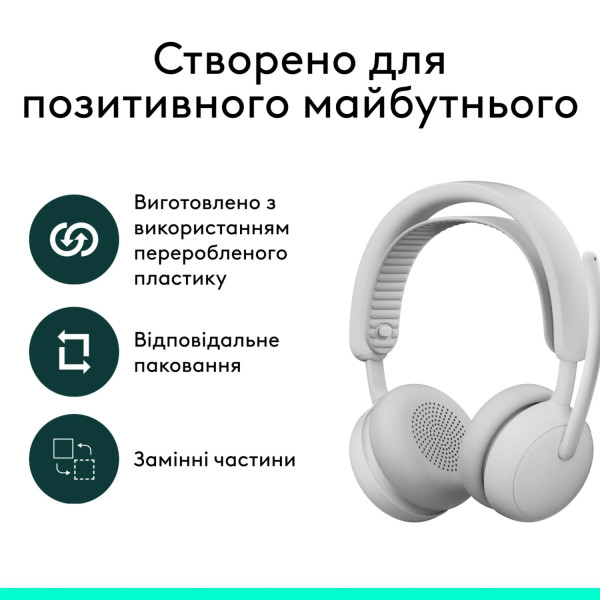 Фото - Гарнітура бездротова Logitech Zone Wireless 2 ES for Business Off-White TEAMS version with receiver (981-001520)