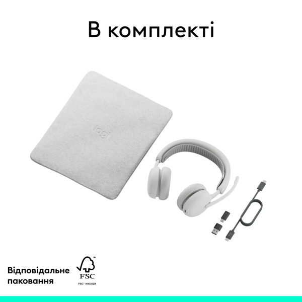 Фото - Гарнітура бездротова Logitech Zone Wireless 2 ES for Business Off-White TEAMS version with receiver (981-001520)