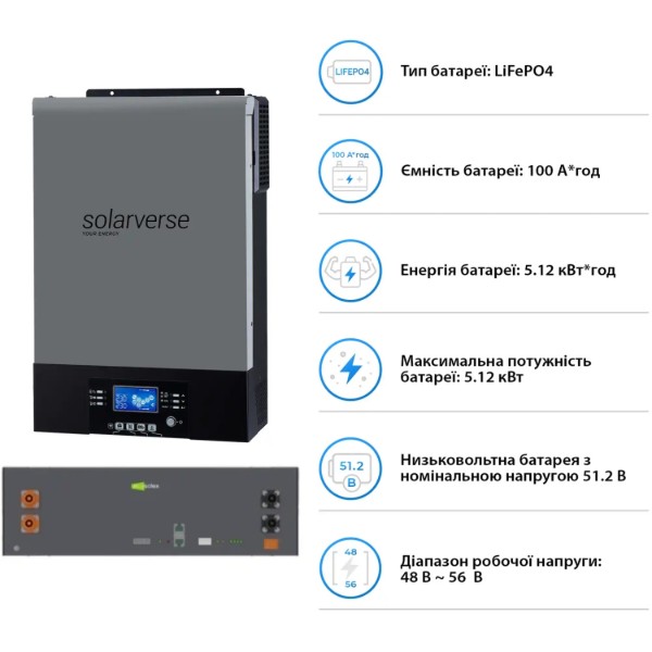 Фото - Система хранения энергии Solarverse SV-1SV6K2-LES5.1K1 (1ф, 6kW, 51.2V, 100 Ah, LiFePO4)