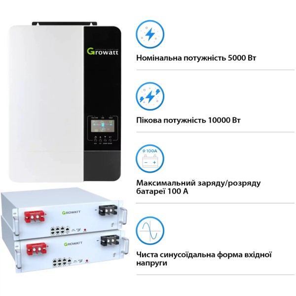 Фото - Система зберігання енергії Growatt SV-1GR5K1-LGR10K1-1 (1ф, 5kW, 51.2V, 200 Ah)