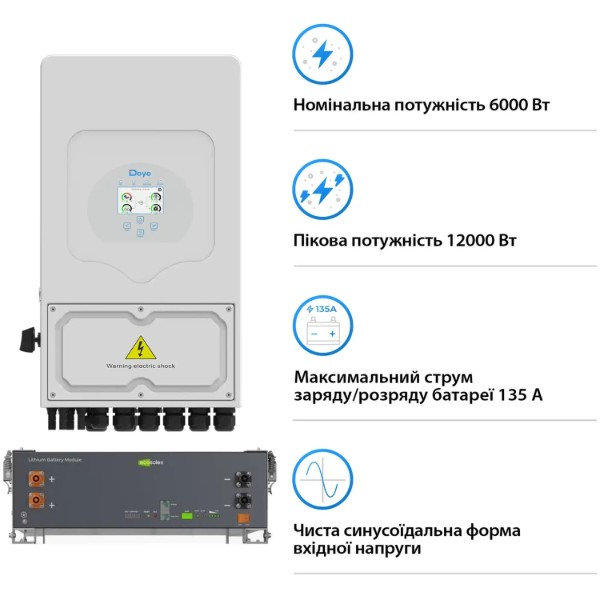 Фото - Система хранения энергии Deye SV-1DE6K2-LEC5K1-1 (1ф, 6kW, 51.2V, 100Ah, LiFePO4)