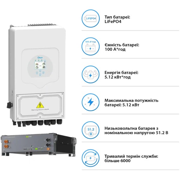 Фото - Система хранения энергии Deye SV-1DE6K2-LEC5K1-1 (1ф, 6kW, 51.2V, 100Ah, LiFePO4)