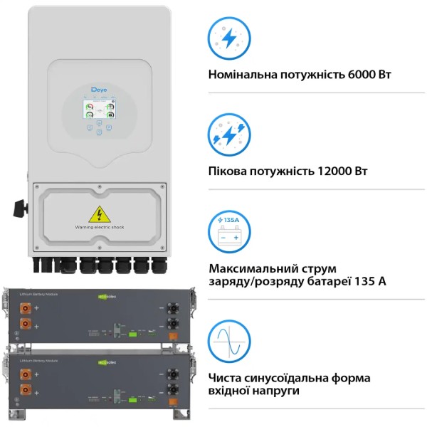 Фото - Система хранения энергии Deye SV-1DE6K2-LEC10K1-1 (1ф, 6kW, 51.2V, 200Ah, LiFePO4)