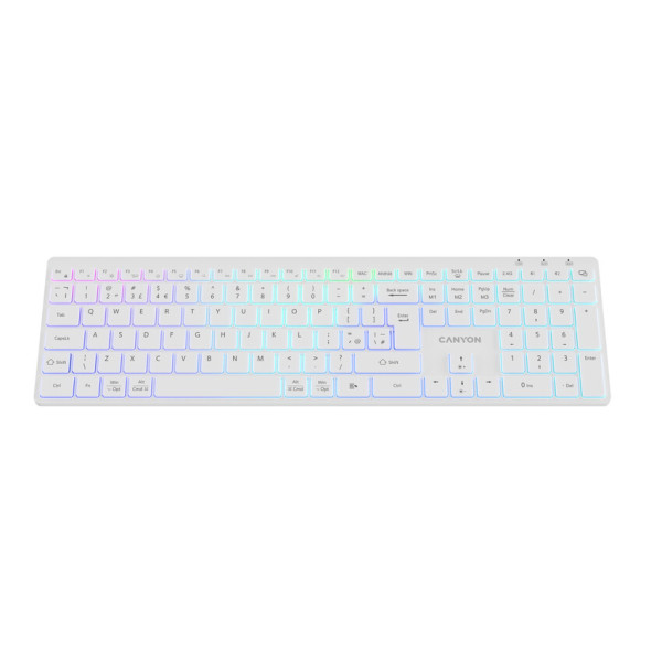 Фото - Уцінка - Клавіатура бездротова Canyon HKB-W11 Slim Dual Mode Wireless RGB EN/UA White (CNS-HBTK11W)