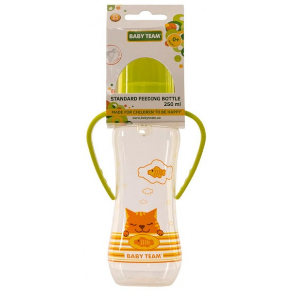 Фото - Бутылочка для кормления Baby Team с силиконовой соской и ручками, 250 мл. (1411_салатовый)