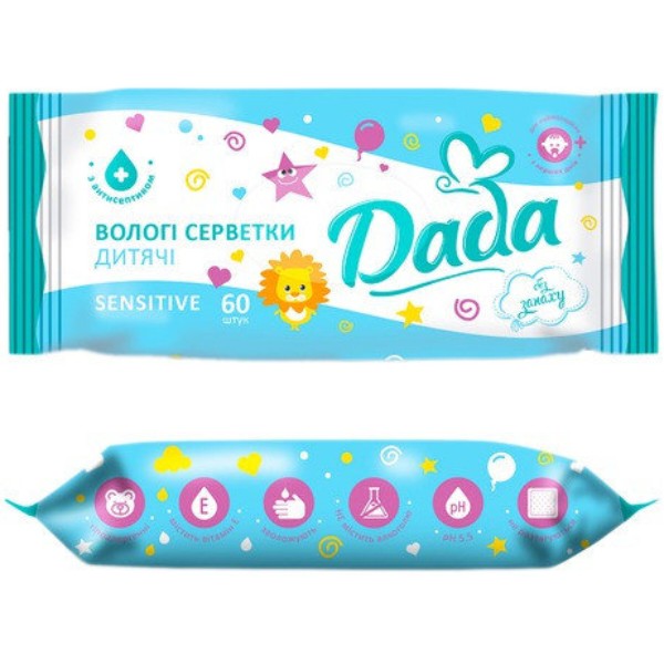 Фото - Серветки вологі для дітей Dada без запаху, 60 шт. (980368)