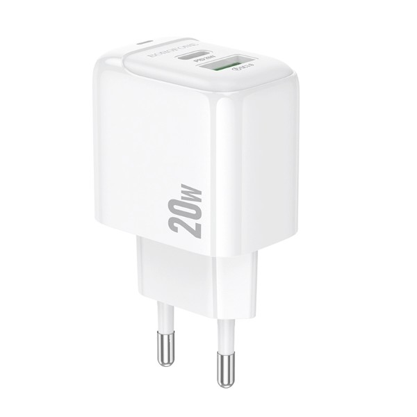Фото - Мережевий зарядний пристрій BOROFONE BAS44A Potential PD20W+QC3.0 charger(EU) White (6941991113840)