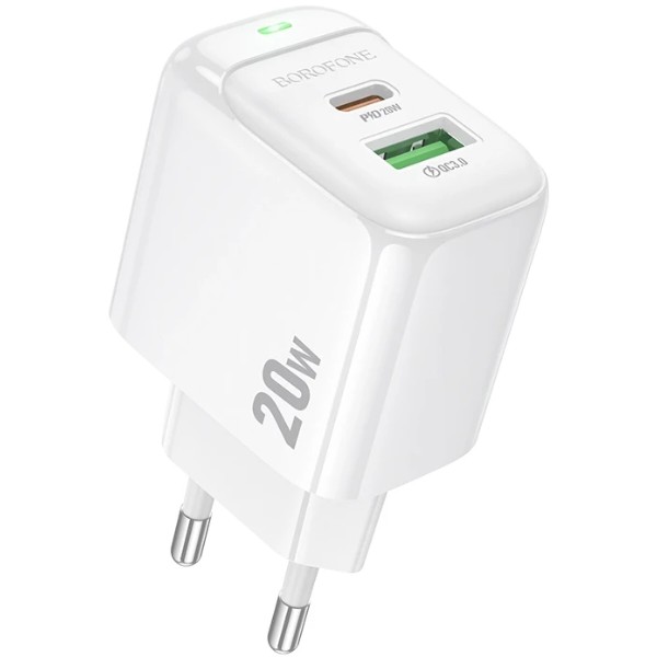 Фото - Мережевий зарядний пристрій BOROFONE BAS44A Potential PD20W+QC3.0 charger(EU) White (6941991113840)