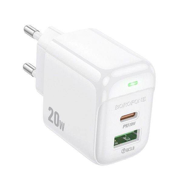 Фото - Мережевий зарядний пристрій BOROFONE BAS44A Potential PD20W+QC3.0 charger(EU) White (6941991113840)