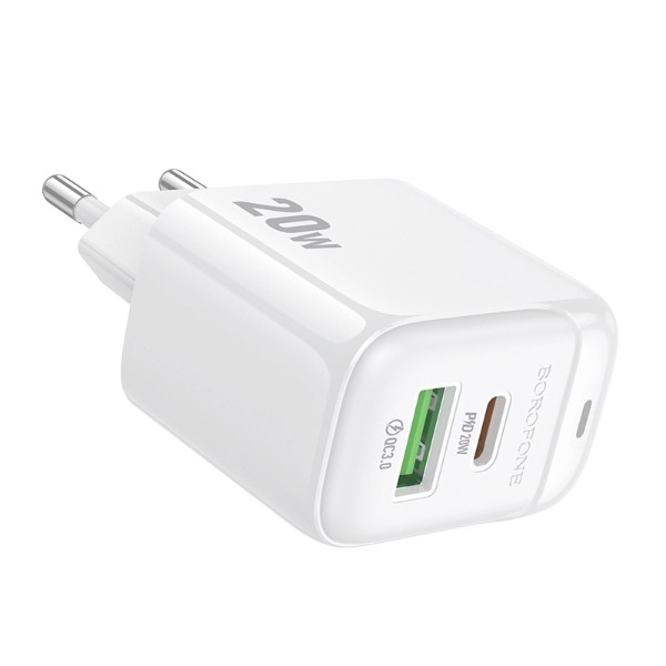 Фото - Мережевий зарядний пристрій BOROFONE BAS44A Potential PD20W+QC3.0 charger(EU) White (6941991113840)