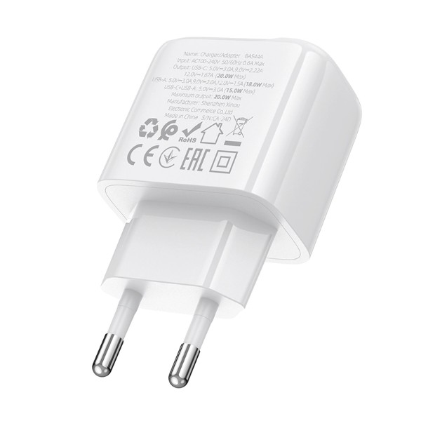Фото - Мережевий зарядний пристрій BOROFONE BAS44A Potential PD20W+QC3.0 charger(EU) White (6941991113840)