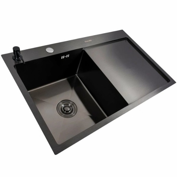 Фото - Мойка кухонная VALESO CM 78x50 L черная PVD Handmade (круглый сифон 3,0/0,8)
