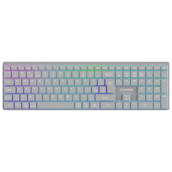 Фото - Клавіатура бездротова Canyon HKB-W11 Slim Dual Mode Wireless RGB EN/UA Grey (CNS-HBTK11G)