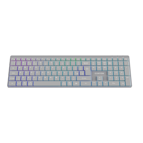 Фото - Клавіатура бездротова Canyon HKB-W11 Slim Dual Mode Wireless RGB EN/UA Grey (CNS-HBTK11G)