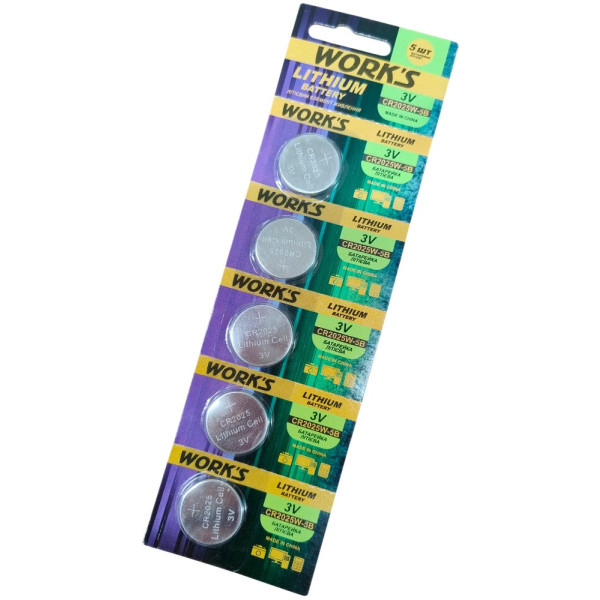 Фото - Батарейка тип CR2025 Works LITHIUM CR2025W-3B 5шт. (146612)
