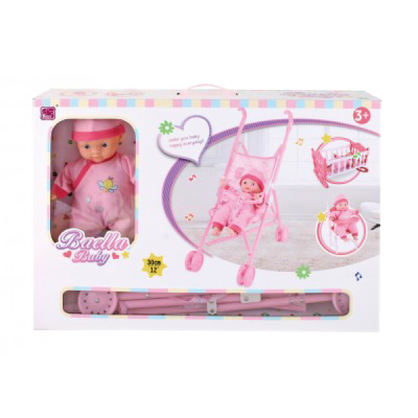 Фото - Пупс класичний Baellar з коляскою і ліжечком 30 см (14699)