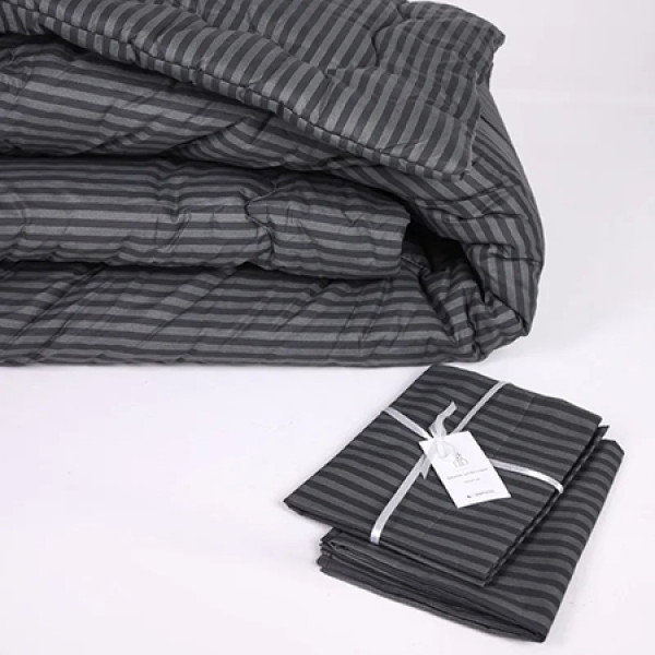 Фото - Одеяло демисезонное двуспальное евро MirSon антиаллергенное №143 Сolor Fun Line 17-0611 Stripe Black EcoSilk 200х220 + нав. 2 шт. (2200010852080)