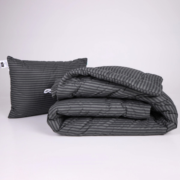 Фото - Одеяло демисезонное двуспальное евро MirSon антиаллергенное №143 Сolor Fun Line 17-0611 Stripe Black EcoSilk 200х220 + нав. 2 шт. (2200010852080)