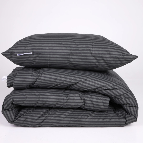 Фото - Одеяло демисезонное двуспальное евро MirSon антиаллергенное №143 Сolor Fun Line 17-0611 Stripe Black EcoSilk 200х220 + нав. 2 шт. (2200010852080)