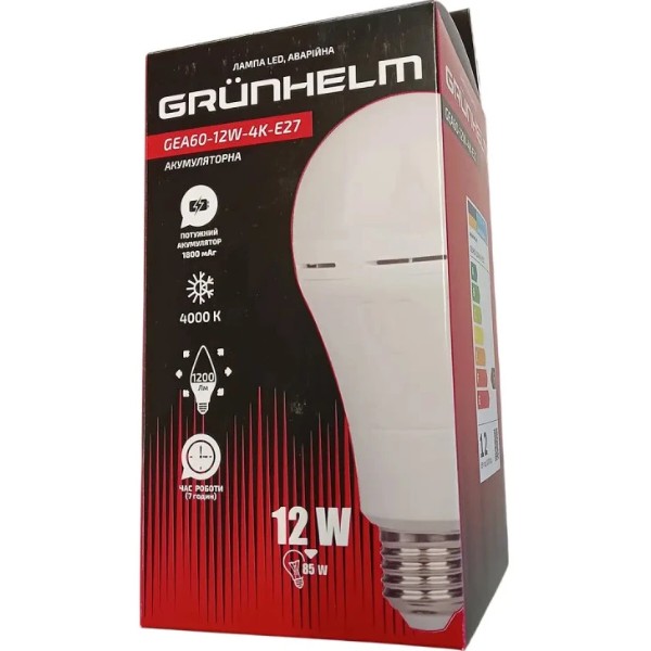 Фото - Лампочка светодиодная аккумуляторная Grunhelm GEA60-12W-4K-E27