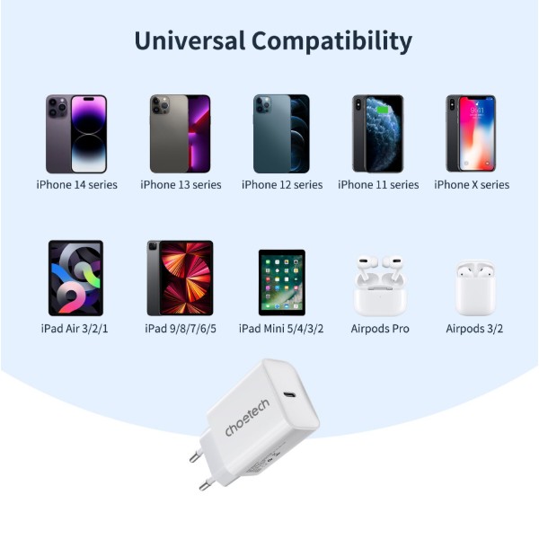 Фото - Сетевое зарядное устройство Choetech PowiX USB-C PD 30W Mini Wall Charger White (PD3041-EU-WH)