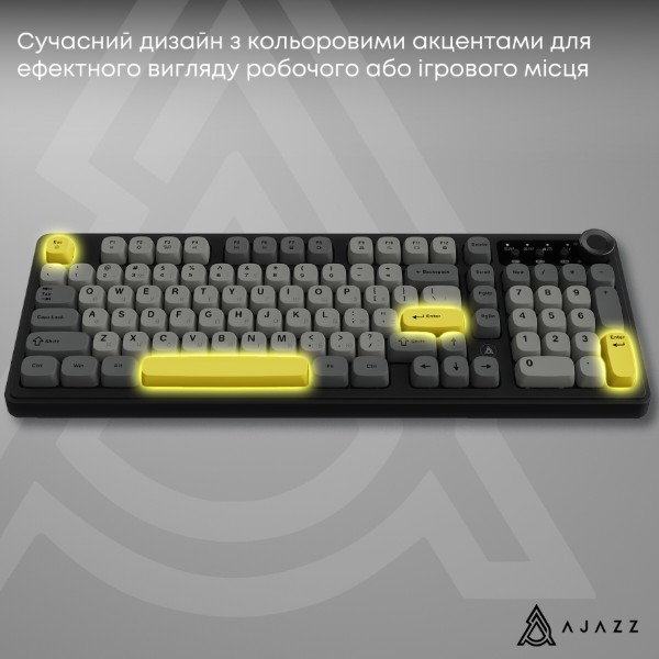 Фото - Клавиатура беспроводная игровая Ajazz AF98 PLUS Black Gray Yellow (AF98-PLUS-BGY)