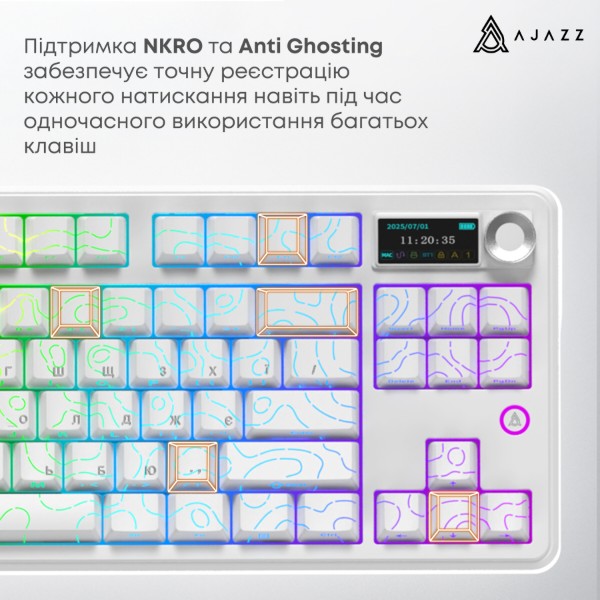 Фото - Клавіатура бездротова ігрова Ajazz AK870 V2 Side Contour White (AK870-V2-S-W)