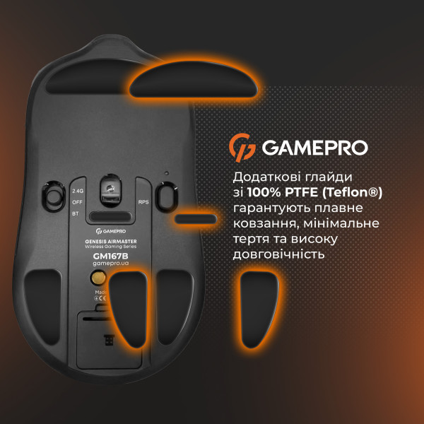 Фото - Миша бездротова ігрова GamePro Genesis Airmaster Wireless/Bluetooth/USB PixArt PAW3311 Sensor Black (GM167B)