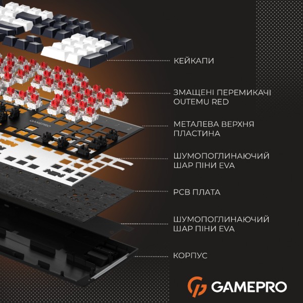 Фото - Клавіатура дротова ігрова GamePro Genesis Metallic Outemu Red Swithes USB Black (MK144B)