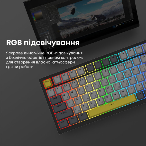 Фото - Клавіатура дротова ігрова Ajazz AK820 Sea Salt Switch Black USB-C (AK820-SS-BGY)