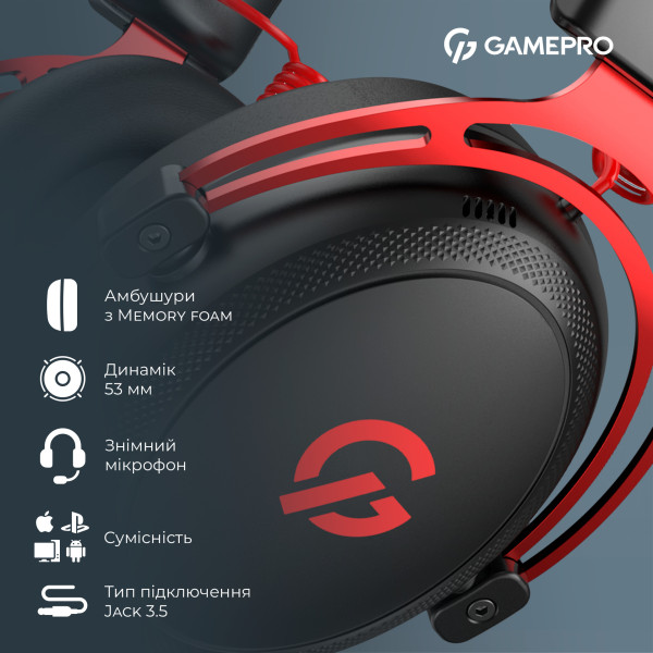 Фото - Гарнітура дротова ігрова GamePro Asgard Skald Origin Black-Red (HS850BR)