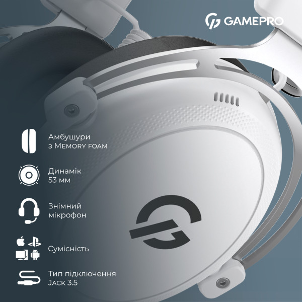 Фото - Гарнітура дротова ігрова GamePro Asgard Skald Origin White (HS850W)