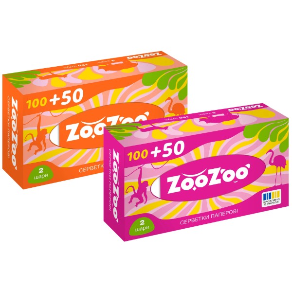 Фото - Серветки паперові ZooZoo 2-шари, розмір 190х175, 150 шт Фото - Серветки паперові ZooZoo 2-шари, розмір 190х175, 150 шт