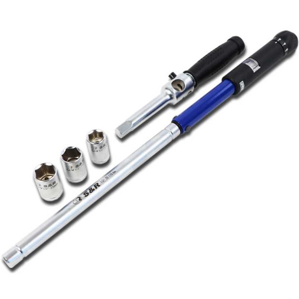 Фото - Ключ динамометрический S&R 1/2" 70-170 Нм 490 мм + головки 17,19,21 мм (465012170)
