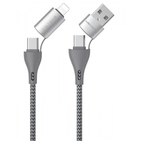 Фото - Кабель синхронізації даних WK WDC-112 4-in-1 USB + USB Type-C - USB Type-C + Lightning 1m Silver (6941027619254)