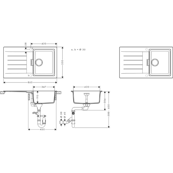 Фото - Мийка кухонна Hansgrohe S520-F345 Чорний Графіт (43356170)