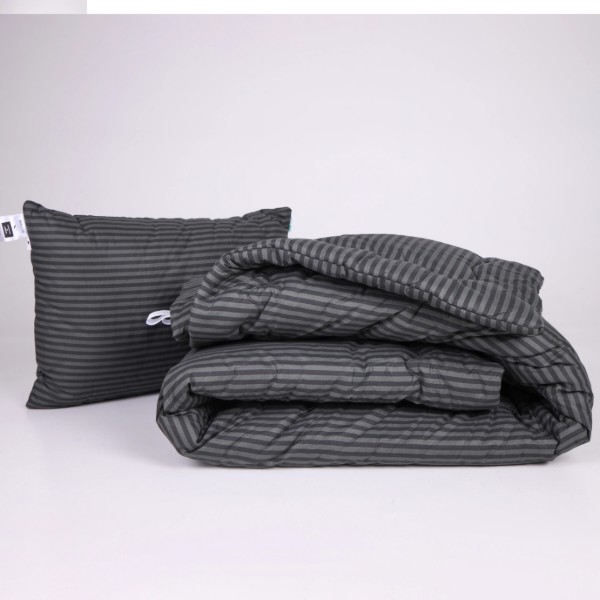 Фото - Ковдра літня двоспальна MirSon антиалергенна №163 Сolor Fun Line 17-0611 Stripe Black з евкаліптовим волокном 172х205 + нав. 2 шт. (2200010859997)