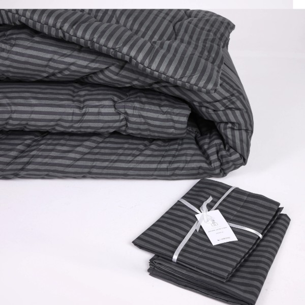 Фото - Ковдра літня двоспальна MirSon антиалергенна №163 Сolor Fun Line 17-0611 Stripe Black з евкаліптовим волокном 172х205 + нав. 2 шт. (2200010859997)
