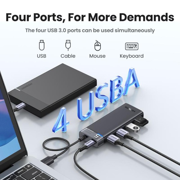 Фото - Хаб USB UGREEN CM653 4xUSB 3.2 Gen1 Ports Black (15548)
