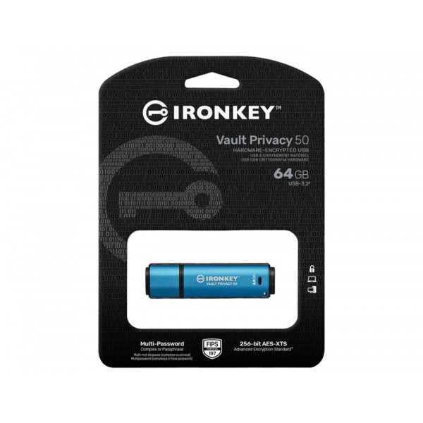 Фото - Флеш USB Kingston 3.2 64GB IronKey Vault Privacy 50 Type-A Blue (IKVP50/64GB)