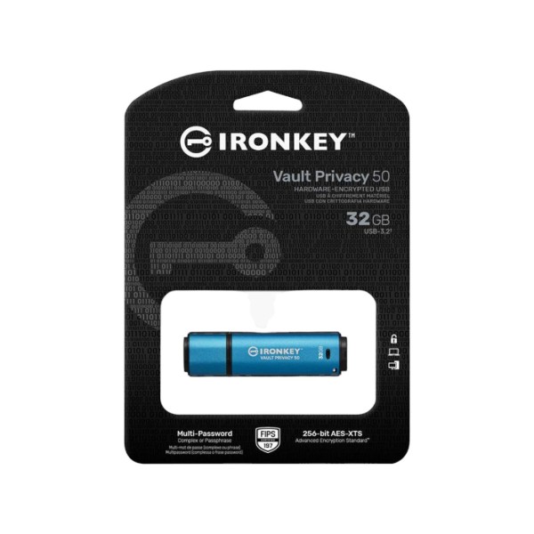 Фото - Флеш USB Kingston 3.2 32GB IronKey Vault Privacy 50 Type-A Blue (IKVP50/32GB)