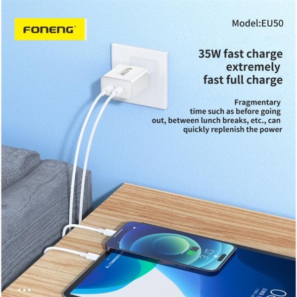 Фото - Мережевий зарядний пристрій Foneng EU50 PD35W Fast Charger 2USBх3A White (EU50-CH)