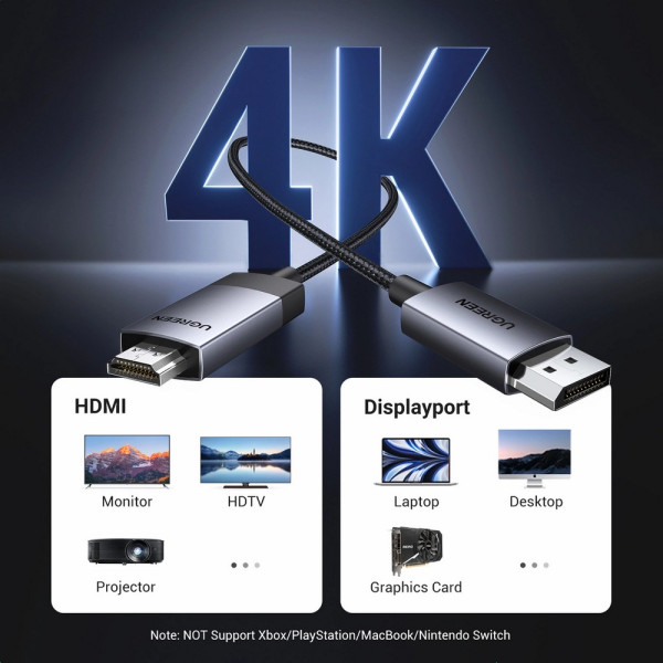Фото - Кабель HDMI UGREEN DP119 DP Male to HDMI 2.0 Male 2m Black (15774)