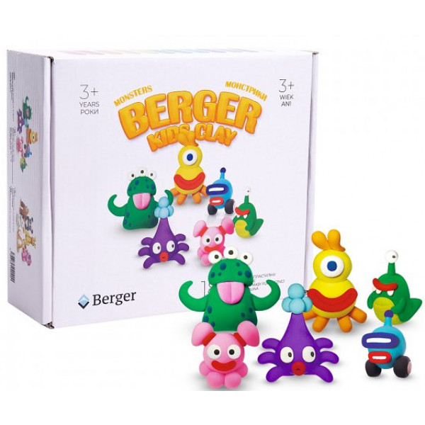 Фото - Маса для ліплення Berger Kids Clay Монстрики 18 баночок 580 г Різнобарвний (Monsters 01-18)