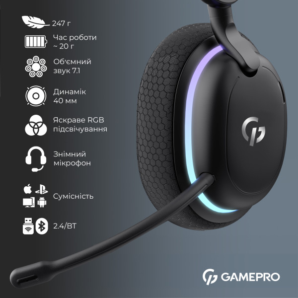 Фото - Гарнітура бездротова ігрова GamePro Asgard Bragi (HSW250B)