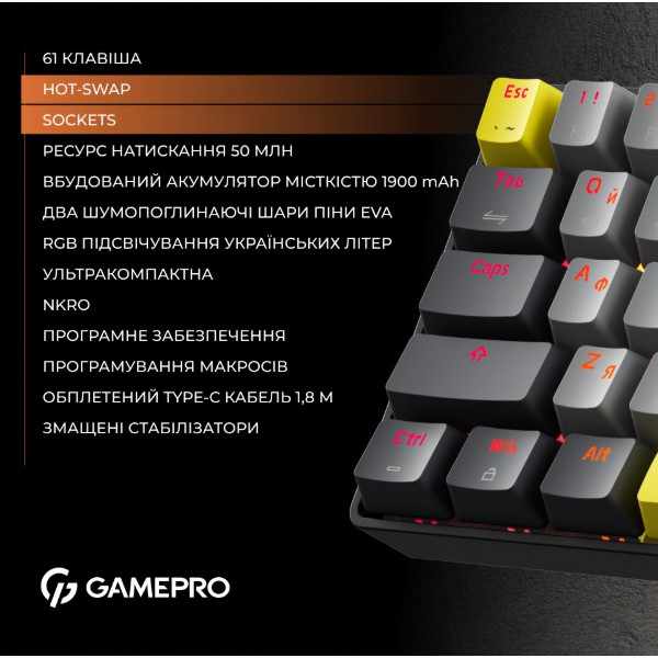 Фото - Клавіатура бездротова ігрова GamePro MK130G Pro