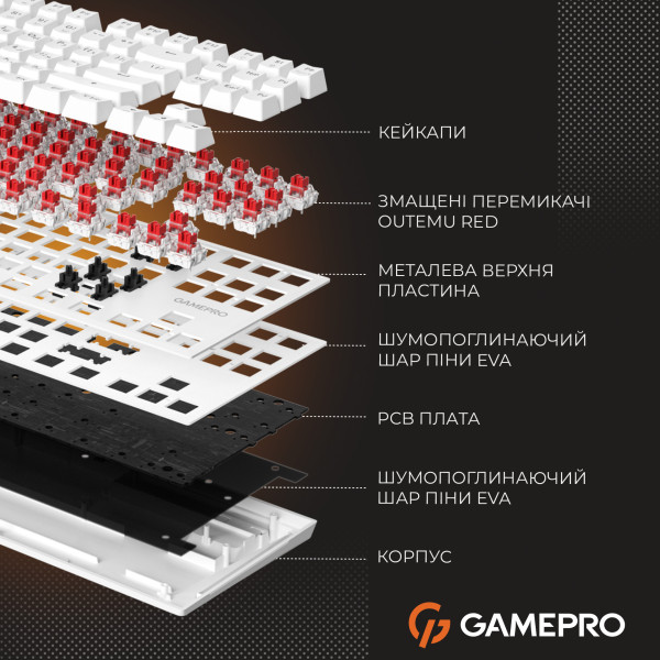 Фото - Клавіатура дротова GamePro Genesis Joker Outemu Red Swithes USB White (MK124W)