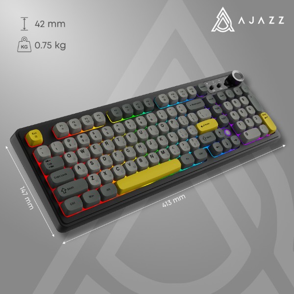 Фото - Клавиатура беспроводная игровая Ajazz AF98 PLUS Black Gray Yellow (AF98-PLUS-BGY)